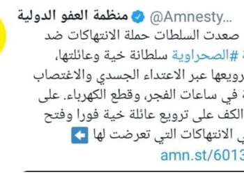 منظمة العفو الدولية تطلق نداء عاجل للتحرك من أجل الجسورة “سلطانة خيا” وعائلتها وتتطرق إلى قضية تعرضها للإغتصاب وإختطاف رئيس منظمة كوديسا ورفاقه.