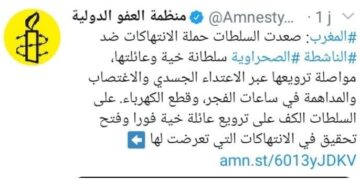 منظمة العفو الدولية تطلق نداء عاجل للتحرك من أجل الجسورة “سلطانة خيا” وعائلتها وتتطرق إلى قضية تعرضها للإغتصاب وإختطاف رئيس منظمة كوديسا ورفاقه.