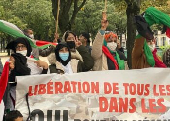 بالفيديو : شاهد أغاني الفنان الصحراوي “المفيد” وجوانب من مظاهرة الجالية أمام وزارة الخارجية الفرنسية بباريس.