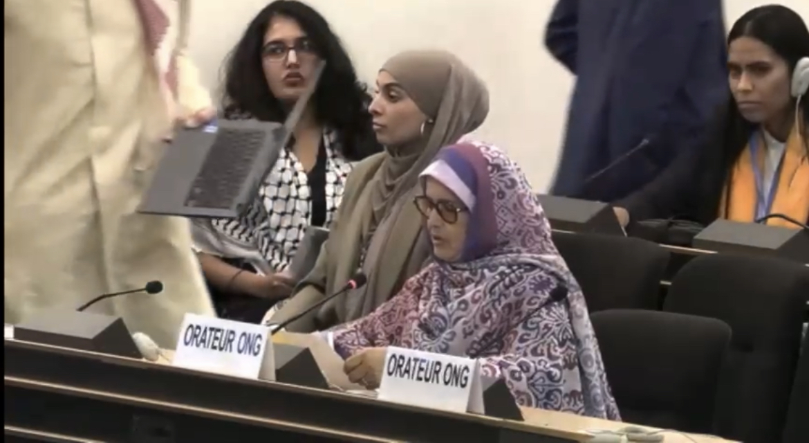 المدافعة الصحراوية الغالية عبد الله ادجيمي تفضح واقع حقوق الإنسان بالمناطق المحتلة من الصحراء الغربية أمام مجلس حقوق الإنسان بجنيف.